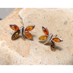 Baltic Amber Sterling Silver Butterfly Earrings